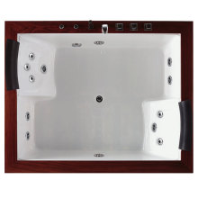 Square Design 2 seater whirlpool Wood Trimming built-in bathtub